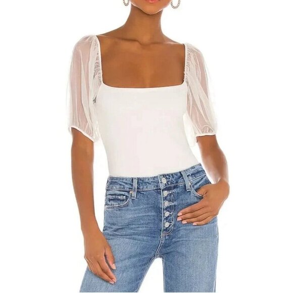 Intimately Free People XL Puff Sleeve Cami Top Mesh Sleeve Ivory Cream Boho 90s - Picture 1 of 7